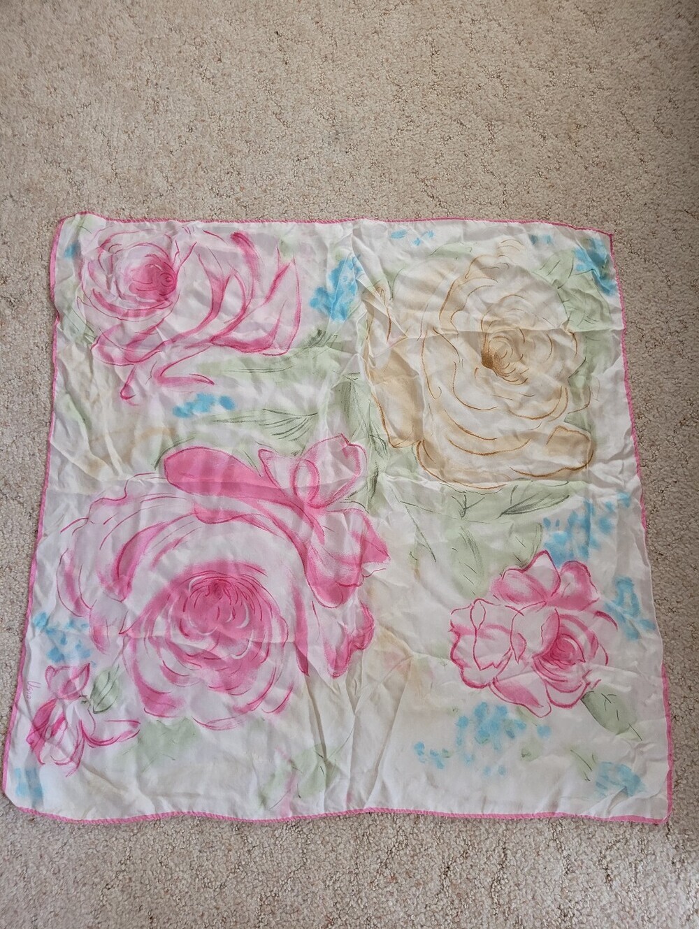 Vera Neumann  Pink and Cream Floral Silk Scarf